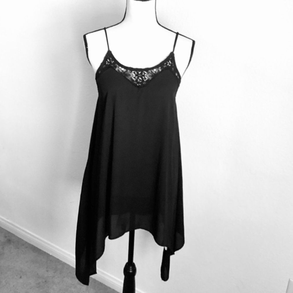 The‎ Bloom Black Sheer  & Lace Asymmetrical Lingerie Top NWT